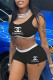 Black Fashion Sexy Print Letter U Neck Sleeveless Two Pieces