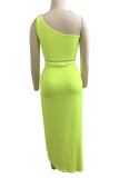 Red Sexy Solid Patchwork Slit Asymmetrical Oblique Collar Sleeveless Two Pieces