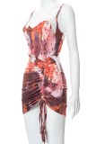 Red Sexy Print Patchwork Spaghetti Strap Pencil Skirt Dresses
