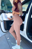 Pink Casual Sportswear Solid Hollowed Out Patchwork U Neck Sleeveless Two Pieces