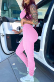 Pink Casual Sportswear Solid Hollowed Out Patchwork U Neck Sleeveless Two Pieces