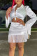 Silver Casual Solid Tassel Patchwork Buckle Turndown Collar Long Sleeve Two Pieces