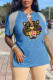 Blue Fashion Casual Print Letter V Neck T-Shirts