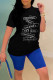 Blue Fashion Sportswear Print Letter O Neck Short Sleeve Two Pieces