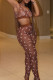 Brown Fashion Sexy Print Patchwork U Neck Sleeveless Two Pieces