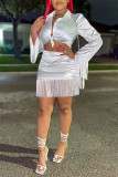 Pink Casual Solid Tassel Patchwork Buckle Turndown Collar Long Sleeve Two Pieces