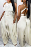 Milky Casual Solid Patchwork Fold O Neck Sleeveless Two Pieces