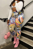Multicolor Sexy Print Patchwork Skinny High Waist Pencil Full Print Bottoms