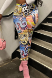 Multicolor Sexy Print Patchwork Skinny High Waist Pencil Full Print Bottoms