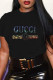 Black Fashion Casual Print Letter Hot Drill O Neck T-Shirts