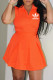 Orange Fashion Casual Print Letter Turndown Collar Sleeveless Two Pieces