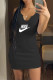 Black Fashion Casual Print Letter V Neck One Step Skirt Dresses
