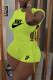 Fluorescent Green Fashion Casual Print Bandage Patchwork O Neck Short Sleeve Two Pieces