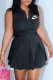 Black Fashion Casual Print Letter Turndown Collar Sleeveless Two Pieces