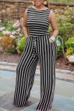 Blue Casual Striped Print Patchwork O Neck Sleeveless Two Pieces