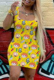 Yellow Sexy Casual Printed Vest Slim Dress