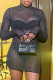 Black Sexy Solid Mesh Half A Turtleneck Pencil Skirt Dresses