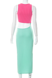 Yellow Fashion Solid Hollowed Out Spaghetti Strap Pencil Skirt Dresses