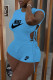 Baby Blue Fashion Casual Print Bandage Patchwork O Neck Short Sleeve Two Pieces