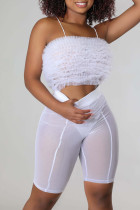 White Sexy Solid Patchwork See-through Stringy Selvedge Strapless Sleeveless Two Pieces