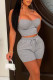 Grey Sexy Solid Patchwork Spaghetti Strap Sleeveless Two Pieces