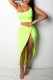 Fluorescent Green Sexy Solid Patchwork Slit Asymmetrical Oblique Collar Sleeveless Two Pieces