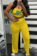 Yellow Sexy Casual Print Backless Strapless Sleeveless Two Pieces