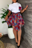 Red Casual Print Bandage Patchwork Asymmetrical O Neck Short Sleeve Two Pieces