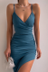 Blue Sexy Solid Patchwork Spaghetti Strap Pencil Skirt Dresses