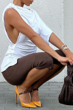 White Fashion Solid Patchwork One Shoulder T-Shirts