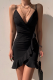 Black Fashion Solid Flounce Spaghetti Strap Pencil Skirt Dresses