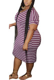 purple knitting Fashion Celebrities O Neck Striped Stripe Plus Size 