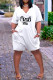 White Fashion Casual Letter Print Patchwork V Neck Regular Romper