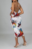 Multicolor Sexy Print Patchwork Spaghetti Strap One Step Skirt Dresses
