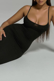 Pink Sexy Solid Patchwork Spaghetti Strap Pencil Skirt Dresses
