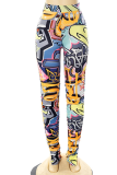 Multicolor Sexy Print Patchwork Skinny High Waist Pencil Full Print Bottoms