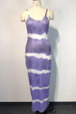 Purple Casual Print Patchwork Spaghetti Strap Straight Dresses
