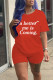 Red Casual Print Patchwork O Neck Short Sleeve Two Pieces