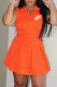 Orange Fashion Casual Print Letter Turndown Collar Sleeveless Two Pieces