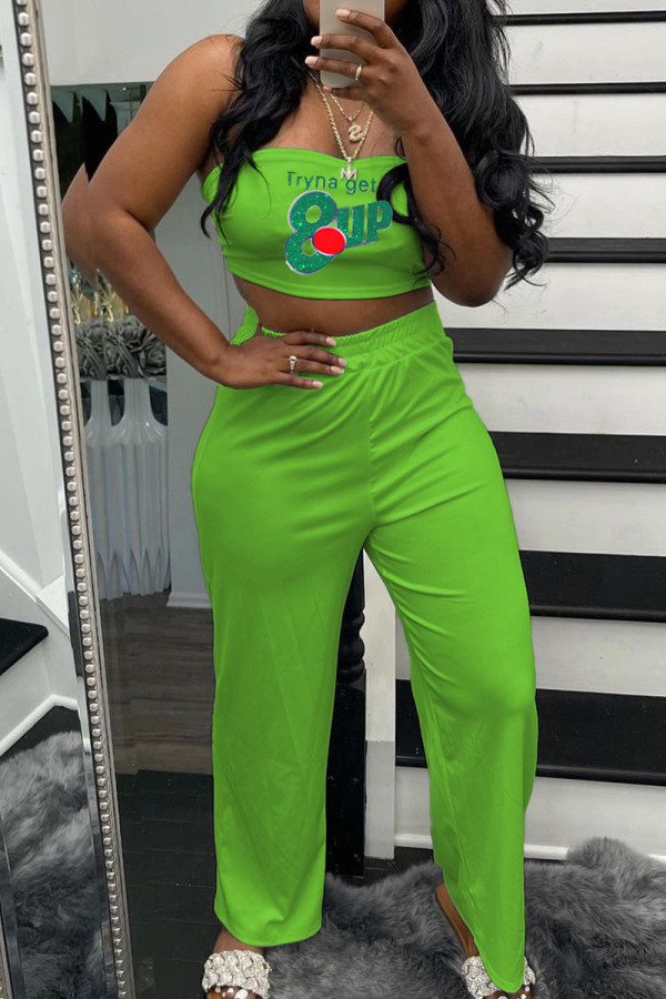 Green Sexy Casual Print Backless Strapless Sleeveless Two Pieces