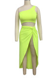 Red Sexy Solid Patchwork Slit Asymmetrical Oblique Collar Sleeveless Two Pieces