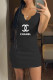 Black Fashion Casual Print Letter V Neck One Step Skirt Dresses