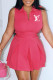 Rose Red Fashion Casual Print Letter Turndown Collar Sleeveless Two Pieces