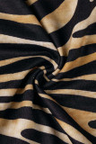 Black Casual Elegant Print Patchwork O Neck One Step Skirt Dresses