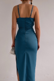 Blue Sexy Solid Patchwork Spaghetti Strap Pencil Skirt Dresses