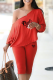 Red Fashion Print Patchwork One Shoulder Long Sleeve Two Pieces