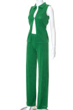 Green Casual Solid Patchwork Buckle Turndown Collar Sleeveless Two Pieces