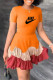 Orange Fashion Casual Print Patchwork O Neck Pleated Dresses