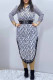 White Fashion Casual Print Letter Turndown Collar One Step Skirt Dresses