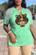 Light Green Fashion Casual Print Letter V Neck T-Shirts